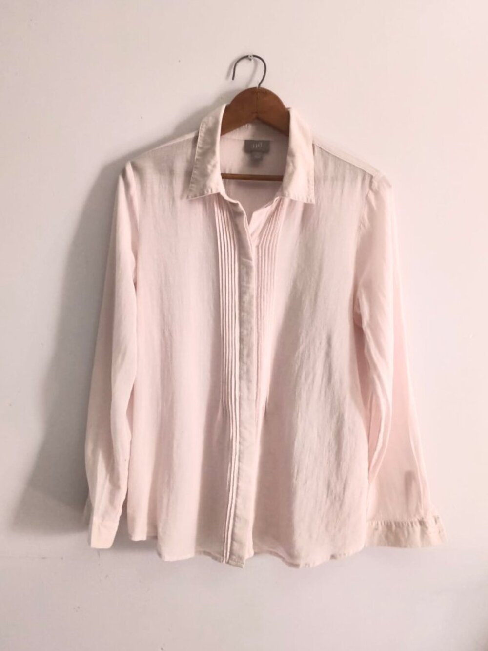 Silk-Cotton Blend Pintuck Blouse - Size S Petite - Pale Pink - Hidden Buttons
